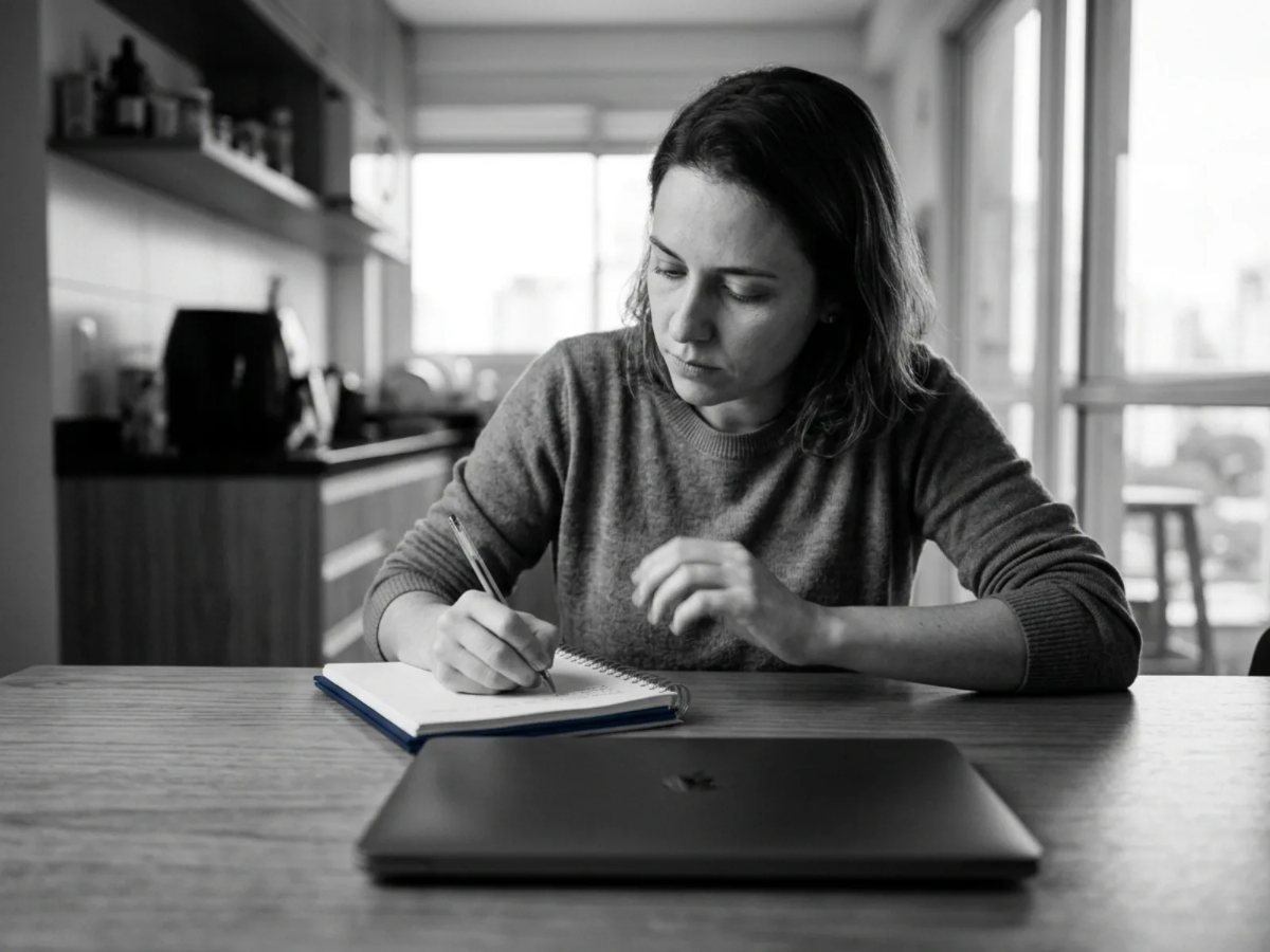 A woman writing limits by hand before delegating them